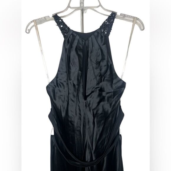 Vera Wang Black Satin Sleeveless Sequin Neck Keyhole Back Evening Maxi Gown 8 - Picture 7 of 16